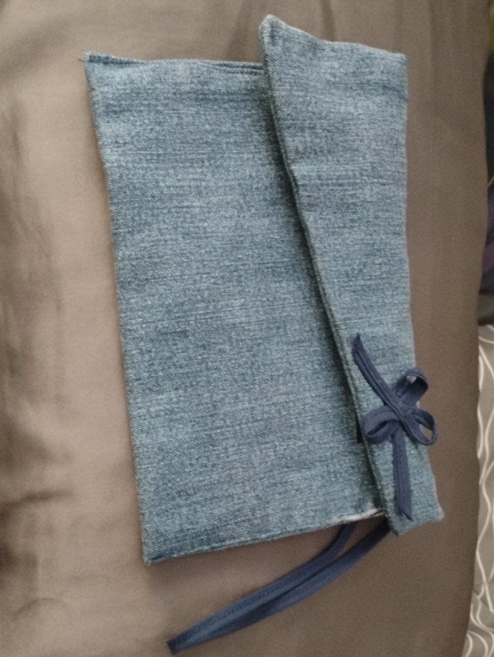 Denim Blue Fold-Over Clutch with Bow Tie Detail